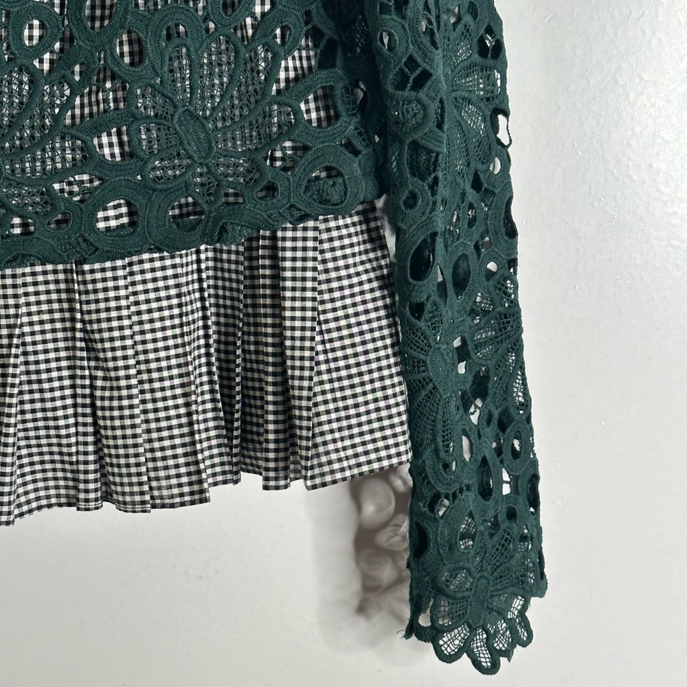 Anthropology Maeve forest green lace Gangnam blouse size Small - Picture 7 of 8